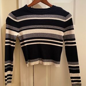 cropped blue striped sweater